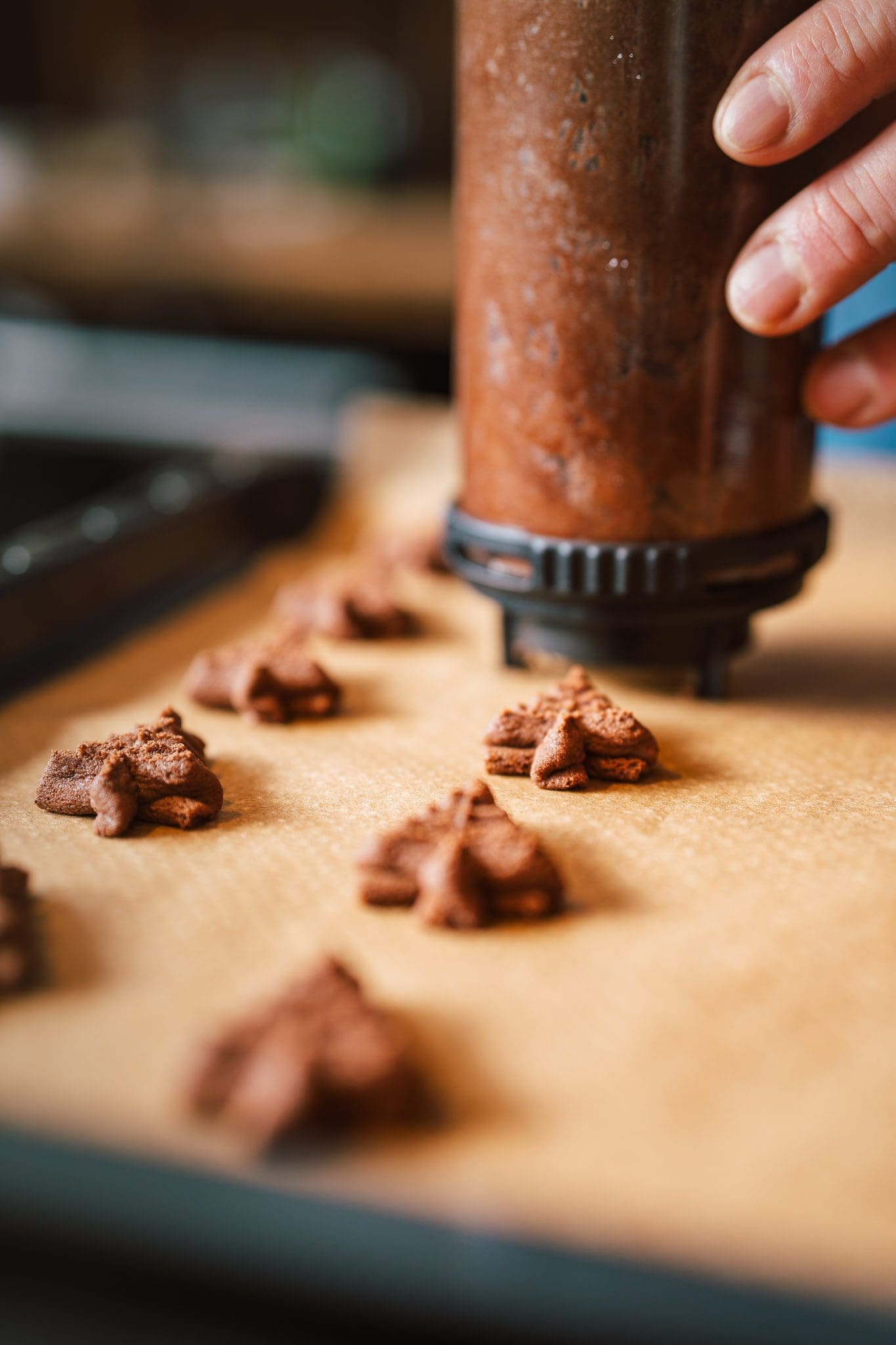 Nutella Plaetzchen | Dieses Rezept gehört bei uns seit Jahren fest in die Weihnachtsbäckerei. Die mürben Schoko-Nutella-Stangen sind nicht nur himmlisch lecker, sondern auch ein echter Hingucker auf dem Plätzchenteller! Vor allem Torsten kann gar nicht genug davon bekommen und vor allem meine Mutter backt immer extra viele für ihn. Mit ihrem zarten Schoko-Teig und der cremigen Nutella-Füllung gehören sie für uns zu den absoluten Favoriten in der Weihnachtszeit. Das Beste: Ihr braucht für die Zubereitung keinen Fleischwolf, wie beim klassischen Spritzgebäck. Stattdessen reicht ein Spritzbeutel mit Tülle – praktisch und einfach!